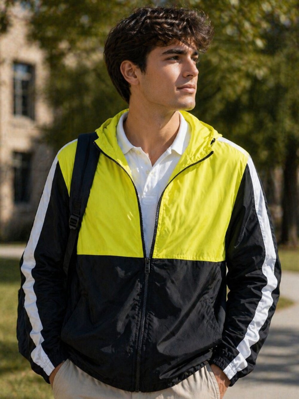 FOREVER 21 Men's Fear the Youth Full Zip Wind Light Jacket Size S Black Yellow